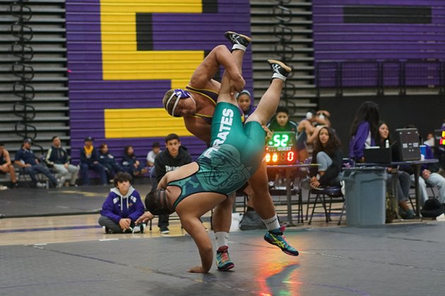 lemoore's Noah Wright went 3-0 in Saturday's Lemoore Duals wrestling meet in the LHS Event Center.